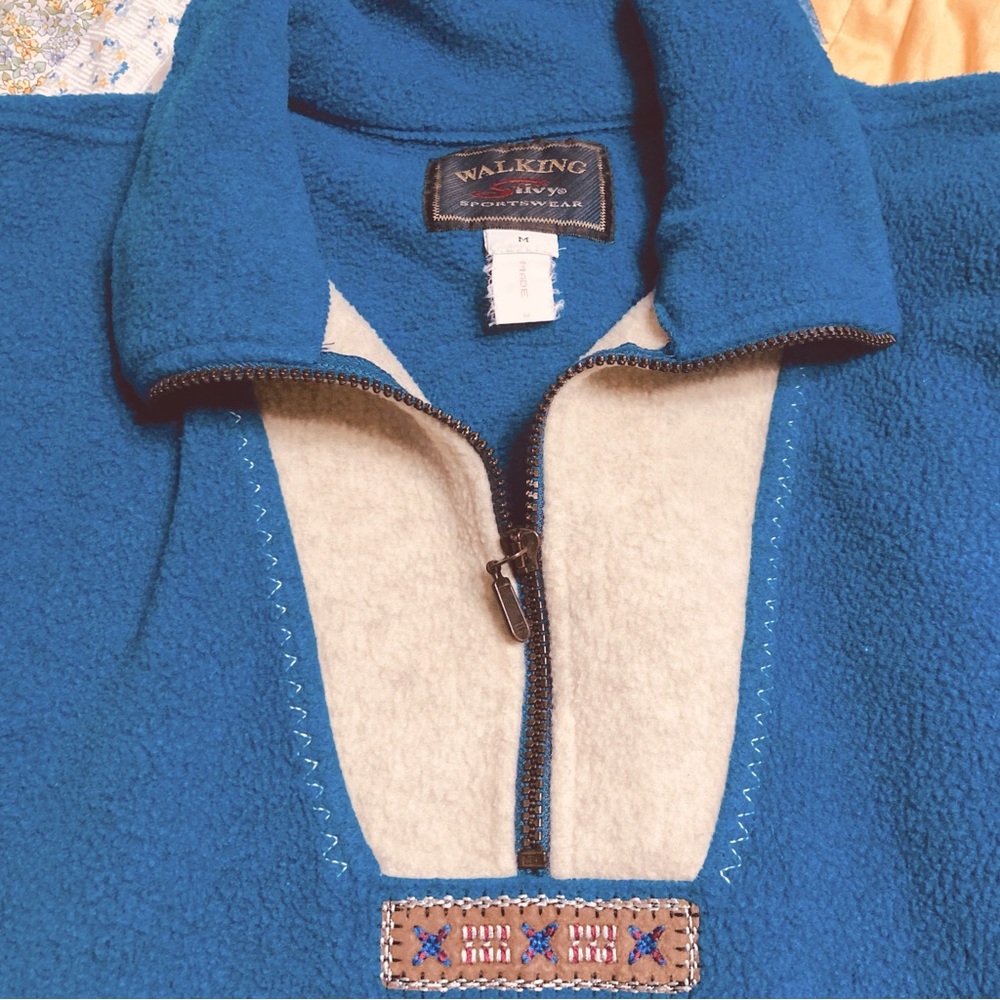 Vintage Blue and Cream Fleece Jacket